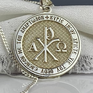 Chi Rho Christian Pendant – Alpha Omega Symbol Solid Gold or 925 Sterling Silver – Orthodox Cross Jewelry for Women and Men