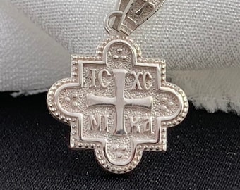 Double Sided Virgin Mary Figured Silver Necklace, IC XC NIKA for Men and Women