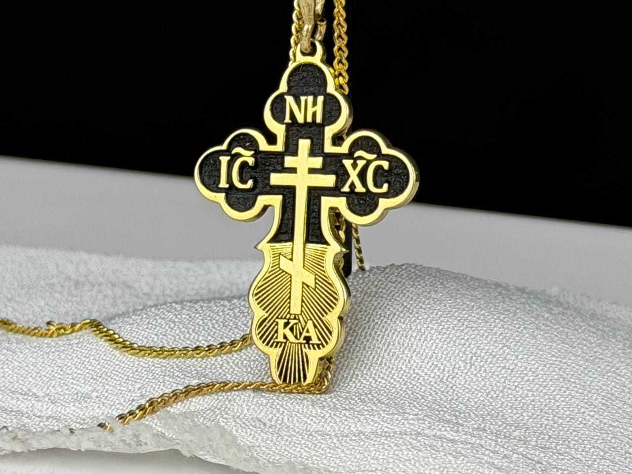 ICXC NIKA Gold-plated Cross Necklace, Orthodox Christian Pendant