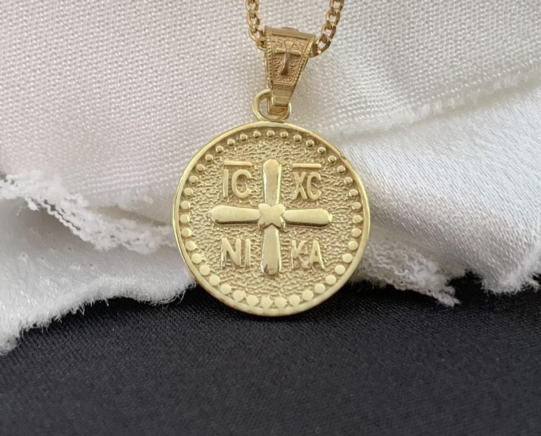 14K Solid Gold Double-sided Virgin Mary Figure Necklace, 925 Sterling ...