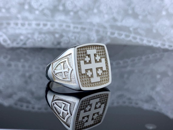Sterling Silver Jerusalem Cross Ring: Handmade Christian Religious