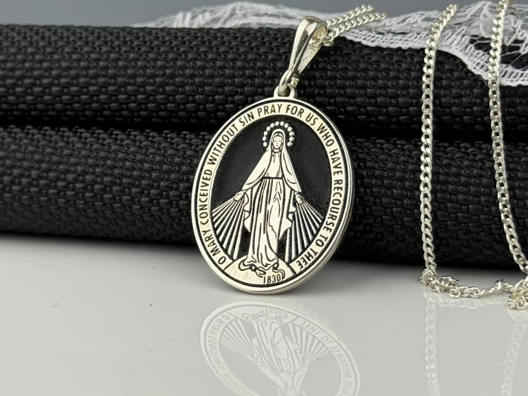 925 Sterling Silver Miraculous Medal Necklace: Virgin Mary Pendant - Etsy