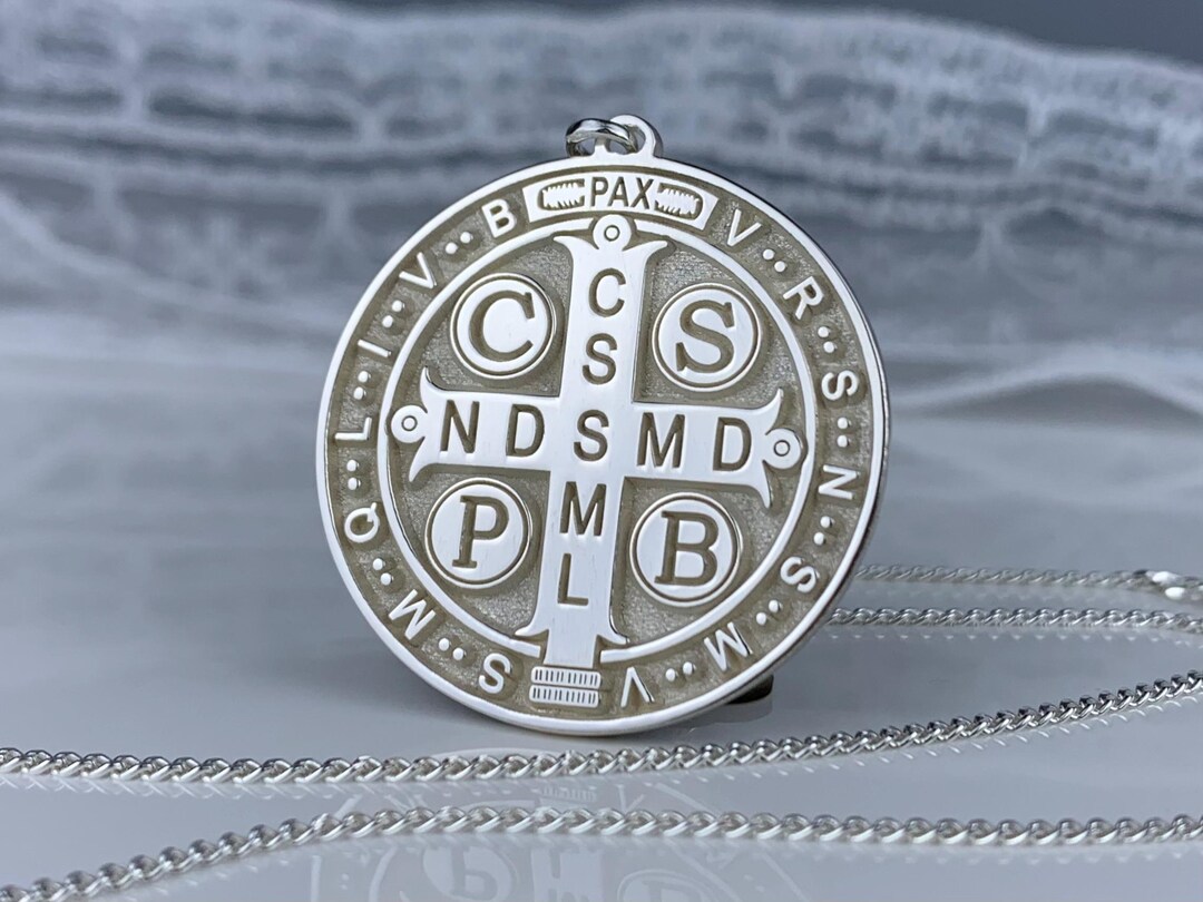 Sterling Silver Saint Benedict Medal Necklace, Double Sided Protection ...