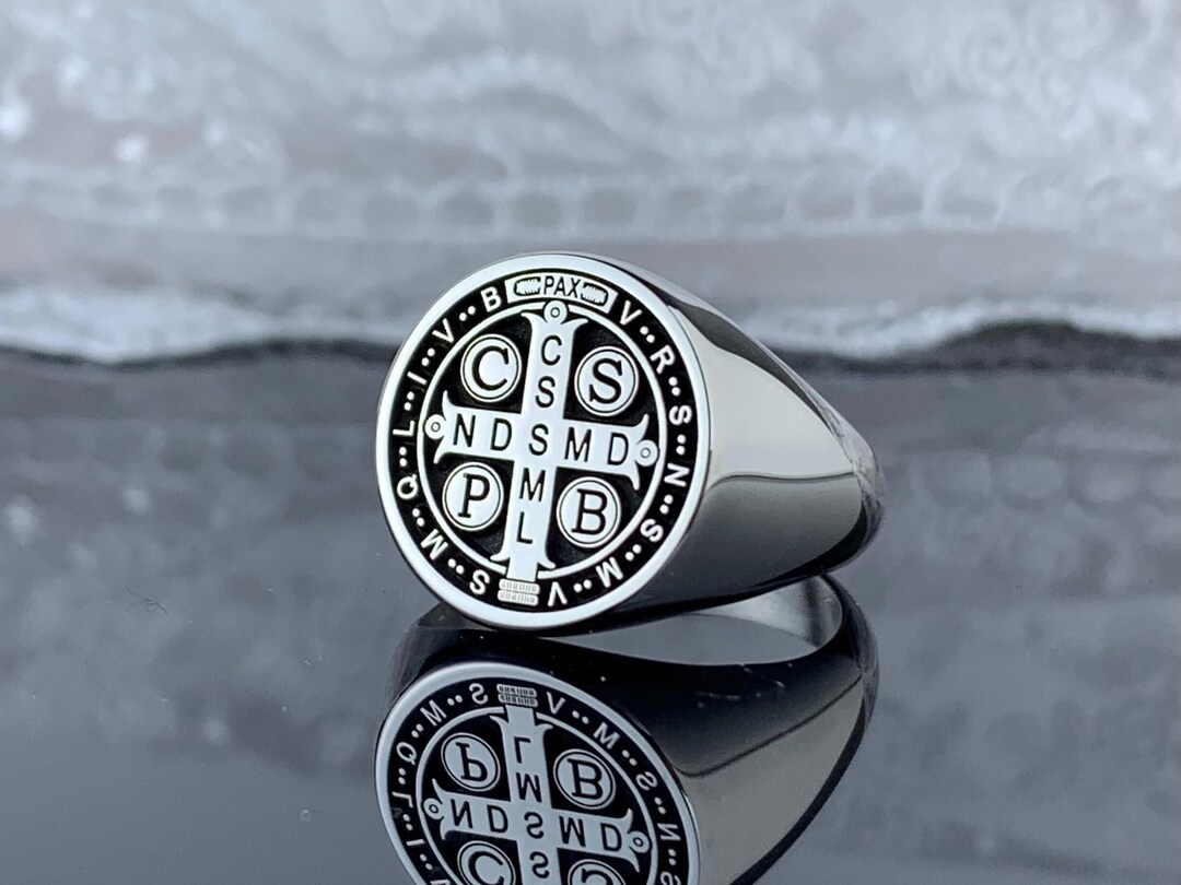 Saint Benedict Ring, Sterling Silver or Solid Gold Saint Benedict Ring ...