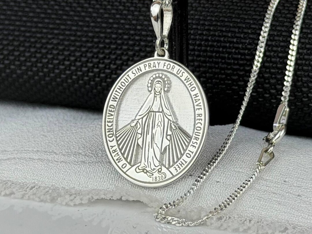 Miraculous Medal Necklace: Sterling Silver Virgin Mary Pendant - Etsy