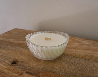 Vintage Glass Candle | hand-poured soy wax, clean burning candle, eco friendly gift, reusable vessel, cottagecore decor