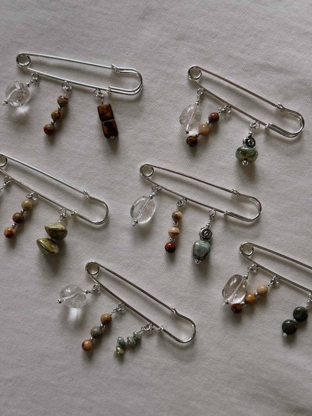 Vintage Beaded Safety Pin Brooch II | Silver Plated Pin With Upcycled ...