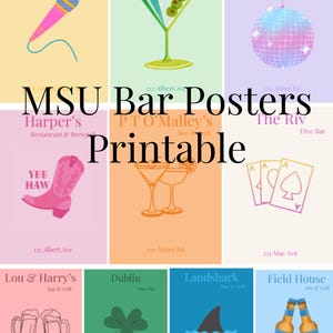 MSU Bar Posters: East Lansing College väggkonst (digitalt nedladdningspaket)