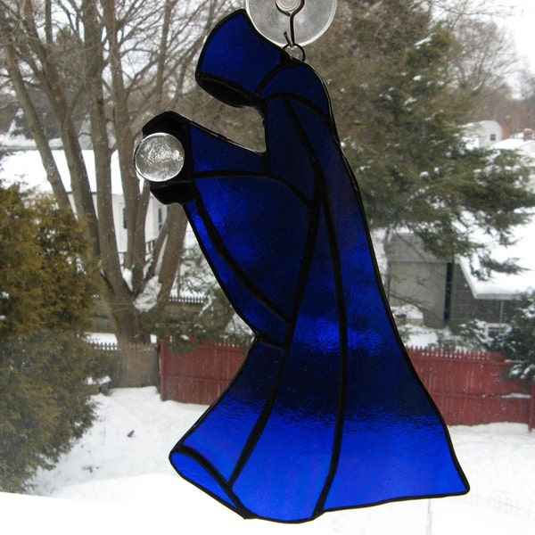 Medieval Renaissance Magician Wizard Crystal ball Stained Glass