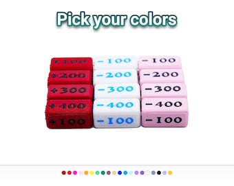 Attack Increase/Decrease 100-400 Markers (Set of 6) - Used for trading card games, table top games, and more