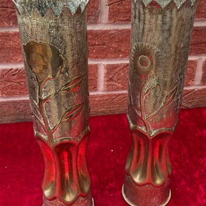 Antique Pair of First World War Trench Art Vases - French