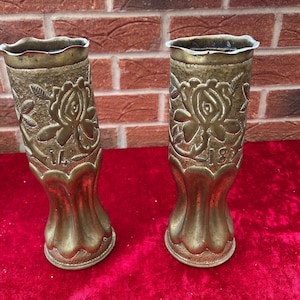 Antique Pair of First World War Trench Art Vases - French