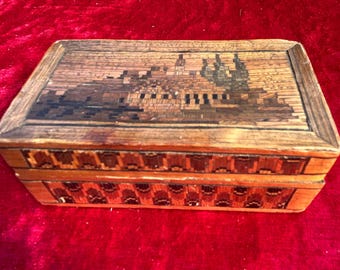 Antique matchwork trinket box.