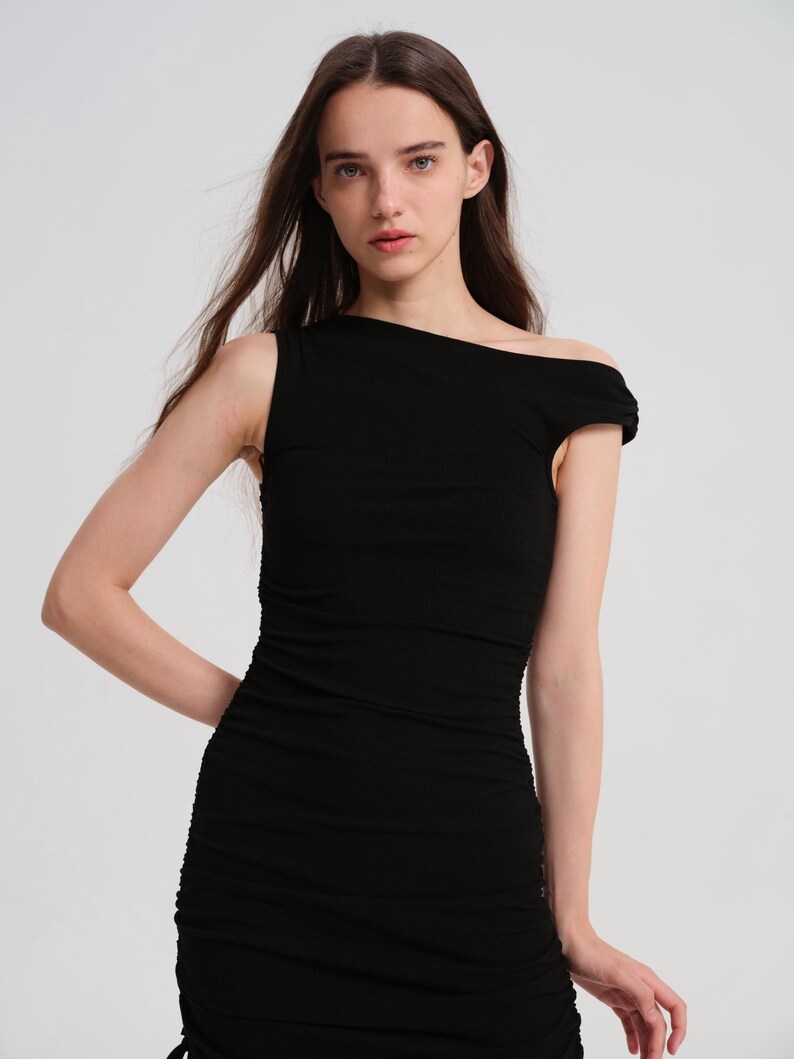 One-Shoulder Gathered Mini Dress main image 0