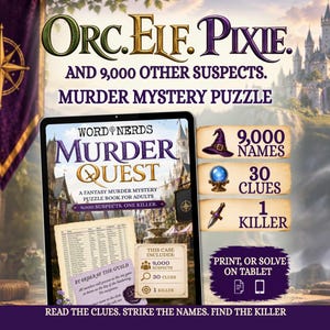 Fantasy Murder Mystery Game, TTRPG Logikpussel för vuxna, Utskrivbar PDF Solospel