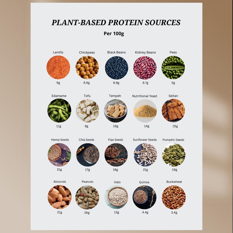 High Protein Foods Reference Chart, Plant-based Protein Source Chart ...