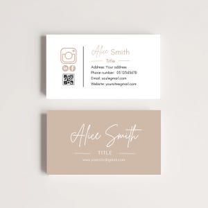 Boho Minimalist Visitenkarte Vorlage, doppelseitige Karte mit QR Code, bearbeitbare Canva Vorlage, DIY druckbare Namenskarte, Sofort Download
