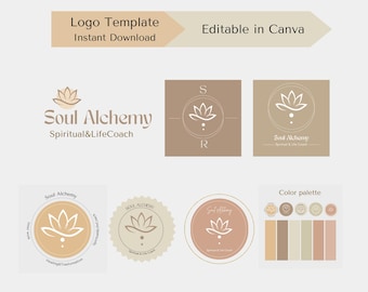 Logotipo prediseñado de marca espiritual, plantilla de logotipo de bienestar editable, diseño de logotipo de coaching espiritual y de vida, sitio web, logotipo de blog, descarga instantánea
