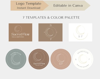 Modèle de logo bien-être préfabriqué, conception de marque spirituelle yoga modifiable, logo de site Web de blog, téléchargement immédiat