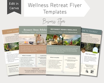 Plantilla de volante de retiro de bienestar (Canva) / Folleto de doble cara / Folleto de marketing de sanación holística y bienestar