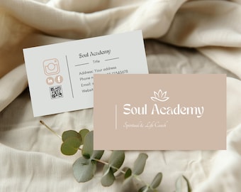 Plantilla editable de tarjeta de presentación para marca espiritual, bienestar y coaching de vida. Tarjeta de presentación a doble cara, plantilla de Canva, descarga instantánea.