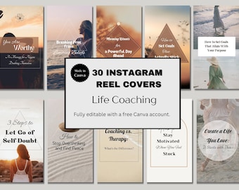 Portadas para Instagram Reels de Coaching de Vida / 30 plantillas de Canva (Descarga digital)