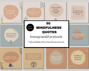 Citas sobre mindfulness, plantillas de Canva para redes sociales (descarga digital)