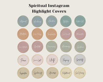 Portadas de historias destacadas de Instagram con contenido espiritual, íconos de historias de texto espiritual, plantillas de Canva editables, botones de historias destacadas místicas, descarga instantánea