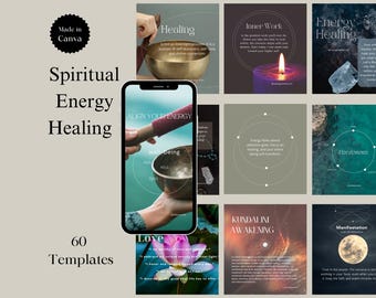 Plantillas de publicaciones de Instagram de Coach Espiritual, Sanación Energética, Canva editable (Descarga digital)
