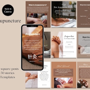 Acupuncture Instagram Templates | TCM Social Media Canva Bundle | Editable Templates for Acupuncturists & Healers | Wellness Marketing Posts