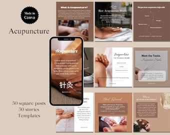 Plantillas de Instagram sobre acupuntura / Paquete Canva para redes sociales de medicina tradicional china / Plantillas editables para acupunturistas y curanderos / Publicaciones de marketing de bienestar