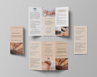 Plantilla de folleto de acupuntura (tríptico), folleto editable en Canva para acupunturistas, folleto de bienestar holístico, folleto para sanadores (descarga instantánea)