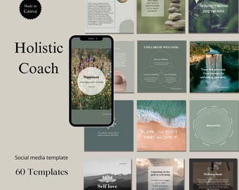 Plantillas para publicaciones de Instagram de Wellness Coach (editables en Canva)