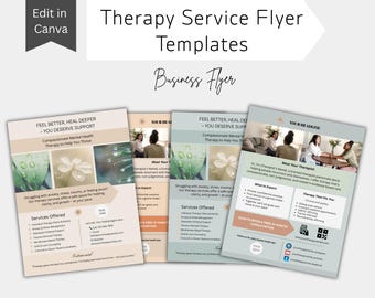Plantillas de folletos de servicios para terapeutas / Plantilla editable de Canva sobre salud mental / Folleto de terapia de doble cara / Folleto de sanación
