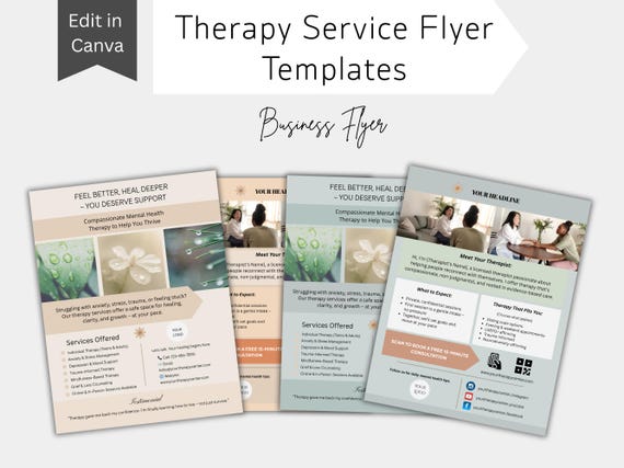 Service Flyer Templates for Therapists | Mental Health Editable Canva Template | Double-Sided Therapy Flyer | Healing Pamphlet