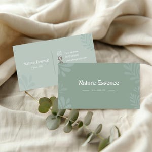de Carte de visite florale vert sauge | de marque bien-être recto-verso modifiable | Modèle de toile inspiré de la nature | Téléchargement numérique
