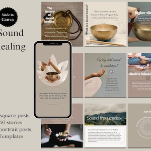 Instagram Sound Healing Posts, Healer&#39;s Bundle, Editable Canva Templates,  Energy Healing Social Media Posts, Wellness & Spirituality
