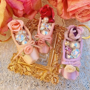 Miniature Ballet Point Shoes Keychain,  Dance Bag Charm, Ballerina Shoes Key Ring, Pearl and flower Keychain