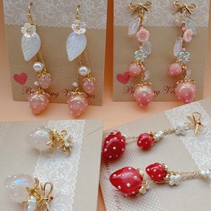Handmade Strawberry Dangle Earrings: Czech & Japanese Beads