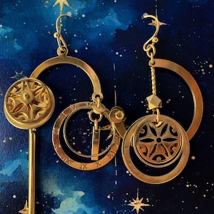 Brass Planet Earrings: Handmade Celestial Steampunk Jewelry