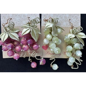 Handmade Grape Earrings, Grape Drop Earrings, Green Grape Earrings, Purple Grape Earrings