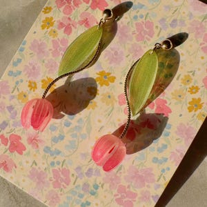 Tulip Earrings, Lightweight flower earrings, Unique gift for her,
