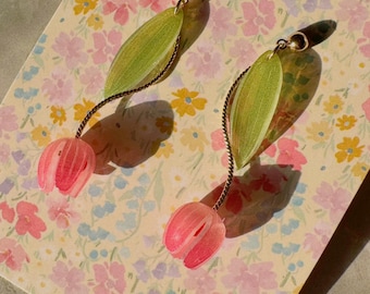 Handmade Tulip Earrings: 14k Gold Plated Studs, Lightweight Flower Jewelry