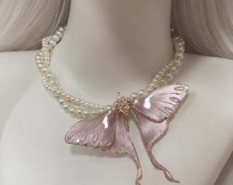 Fairycore fjärils pärlhalsband, handgjort älvmalshalsband