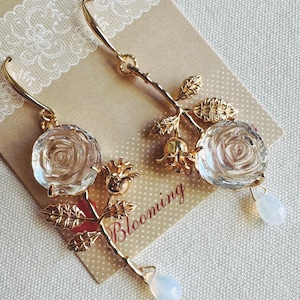 Crystal rose earrings, Flower Earrings, Gifts for Her