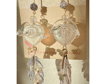 Orecchini acchiappasogni piume argento sterling, con pietra di Babbo Natale, per donna, fatti a mano, originali eleganti e lunghi, gioielli alla moda conchiglie marina