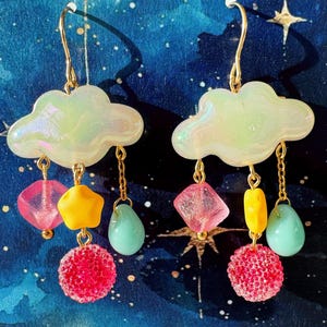 Rainbow Cloud Earrings, Colorful Earrings, Fun Earrings, Funky Earrings, Rainbow Jewelry