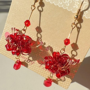 Red Spider Lily Earrings, Flower Dangle Drop Earrings, Lycoris Radiata Earrings,