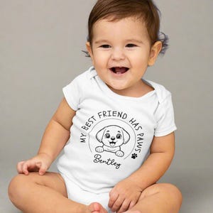 My Best Friend Has Paws Baby Onesie, Custom Dog Onesie, Personalized Baby Romper, Newborn Pet Lover Gift, Gift for Mom Baby Dog Lover Gift
