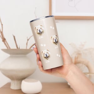 Custom Pet Face Tumbler, Personalized Pet Photo + Name, Insulated Stainless Steel Wine Tumbler for Hot & Cold Drinks Coffee Cup,Pet Mom Gift
